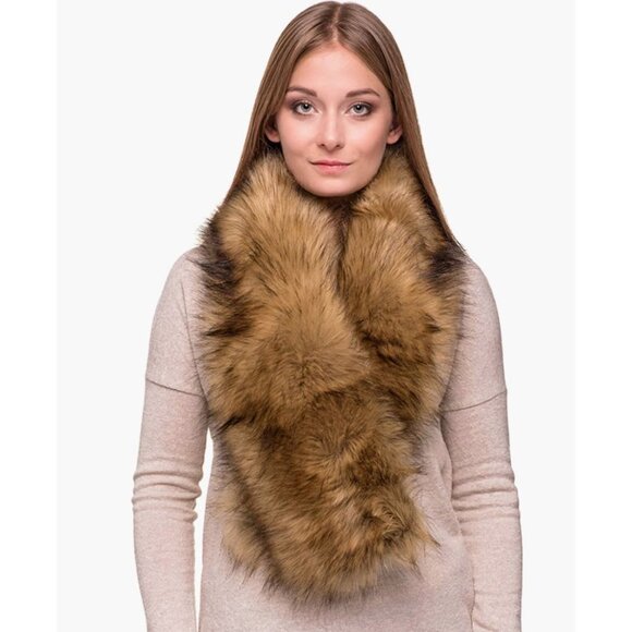 Luxury Brown Real Look Faux Fox Fur Scarf Neck Warmer Fur Collar Shawl Wrap - Picture 1 of 5